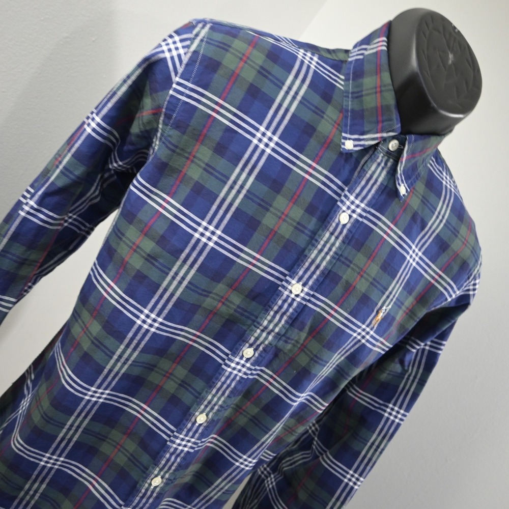 Ralph Lauren Button Up Mens M Classic Fit Blue Green Plaid Long Sleeve Pony Logo - Picture 3 of 12